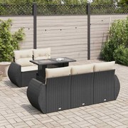 vidaXL 6 pcs conjunto sofás de jardim c/ almofadões vime PE preto