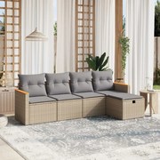 vidaXL 5 pcs conj. sofás jardim c/ almofadões vime PE bege misturado