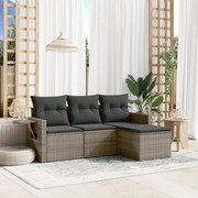 vidaXL 4 pcs conjunto sofás de jardim c/ almofadões vime PE cinzento