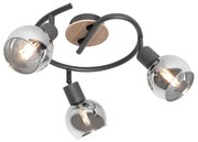 Candeeiro de teto preto 44,5 cm com vidro fumê e madeira 3 luzes - Vidro Moderno