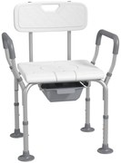 HOMCOM Cadeira de Duche Cadeira de Rodas com Penico Altura Ajustável Pés Antiderrapantes Capacidade Máx.136Kg em Alumínio HDPE Branco | Aosom Portugal