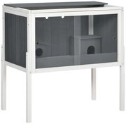 PawHut Gaiola para Hamster de Madeira com 2 Portas de Acrílico Prateleira Amovível 2 Casas 82x45x81cm Cinza e Branco | Aosom Portugal