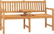 vidaXL Banco de jardim 3 lugares c/ mesa 150 cm madeira de teca maciça