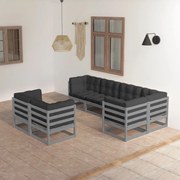 7 pcs conjunto lounge de jardim c/ almofadões pinho maciço