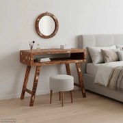 vidaXL Mesa de vestir com espelho Castanho Madeira Reforçada Sólida