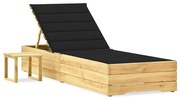 vidaXL Espreguiçadeira de jardim com mesa e almofadão pinho impregnado