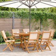 vidaXL Cadeiras de jardim dobráveis 6 pcs tecido e madeira maciça bege