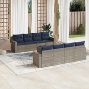 vidaXL 9 pcs conjunto sofás p/ jardim c/ almofadões vime PE cinzento
