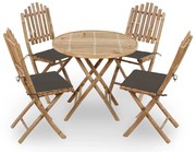 vidaXL 5 pcs conj. de jantar dobrável c/ almofadões p/ exterior bambu