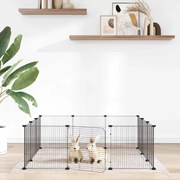 vidaXL Gaiola para animais de estimação com 12 painéis e porta, preta, 35x35 cm, aço