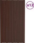 vidaXL Painéis de telhado 12 pcs 80x45 cm aço galvanizado castanho