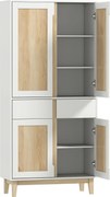 HOMCOM Armário Alto de Cozinha 4 Portas 2 Gavetas com Prateleiras Reguláveis 80x35x170 cm Branco | Aosom Portugal