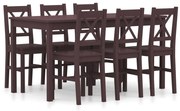 vidaXL 7 pcs conjunto de jantar em madeira de pinho castanho-escuro