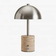 Lâmpada De Mesa Led Sem Fios Em Ferro E Pedra Natural Nicolas ↑35 Cm & Travertino - Sklum