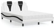 vidaXL Cama com colchão 140x200 cm couro artificial preto e branco