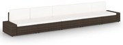 vidaXL 5 pcs conjunto lounge p/ jardim c/ almofadões vime PE castanho