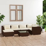 vidaXL 7 pcs conjunto lounge jardim c/ almofadões vime PE castanho