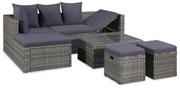 4 pcs conjunto lounge de jardim c/ almofadões vime PE cinzento