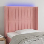 Cabeceira de cama c/ luzes LED veludo 103x16x118/128 cm rosa