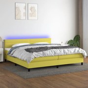 Cama box spring c/ colchão e LED 200x200 cm tecido verde