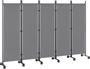 Outsunny Divisor de Ambiente 5 peças 252 x 40 cm Biombo Autoportante com 12 Rodas Dobrável Divisória DIY Cinza escuro | Aosom Portugal