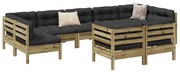 vidaXL 9 pcs conjunto sofás de jardim c/ almofadões pinho impregnado
