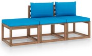 3 pcs conjunto lounge de paletes + almofadões pinho impregnado