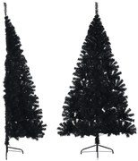 vidaXL Meia árvore de Natal artificial com suporte 240 cm PVC preto