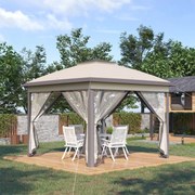 Pérgola Dobrável Exterior com Altura Ajustável Teto Duplo  4 Mosquiteiras Removíveis e Bolsa de Transporte 3,3x3,3 m Bege