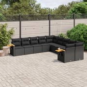 vidaXL 10 pcs conjunto sofás de jardim c/ almofadões vime PE preto