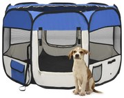 Parque dobrável p/ cão c/ saco de transporte 90x90x58 cm azul