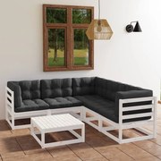 6 pcs conjunto lounge de jardim com almofadões pinho maciço