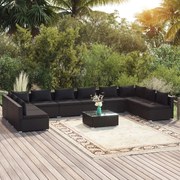 vidaXL 11 pcs conjunto lounge de jardim c/ almofadões vime PE preto