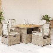 vidaXL 5 pcs conjunto de jantar p/ jardim com almofadões vime PE bege