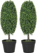 HOMCOM Conjunto com 2 plantas artificiais, árvores artificiais resistentes a UV em vaso, plástico, cimento, verde | Aosom Portugal