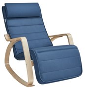 Cadeira de balanço de madeira de bétula SONGMICS LYY010Q01 com braços, apoio para os pés ajustável em 5 posições, carga máxima de 150 kg para quarto, sala de estar, azul meia-noite, natural