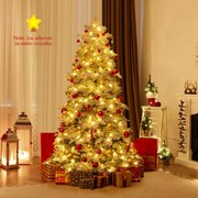 Árvore de Natal artificial de 180 cm com neve artificial, 130 bolinhas brilhantes, luzes LED (DECORAÇÕES NÃO INCLUIDAS), 616 pontas de galhos e 8 modo