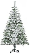HOMCOM Árvore de Natal Artificial 150 cm com Neve Ignífugo com 358 Ramos Folhas de PVC Abertura Automática Base Dobrável Verde