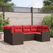 vidaXL 6 pcs conjunto de sofás jardim c/ almofadões vime PE castanho