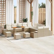 vidaXL Conjunto de Sofás de Jardim com 14 Peças e Almofadas Bege em Rattan de Acácia