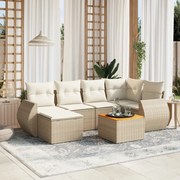 vidaXL 7 pcs conjunto de sofás p/ jardim com almofadões vime PE bege