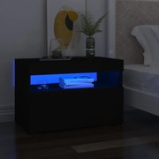vidaXL Mesa de cabeceira &amp; luzes LED 60x35x40 cm deriv. madeira preto