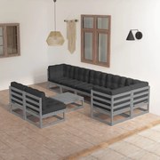 vidaXL 9 pcs conjunto lounge de jardim c/ almofadões pinho maciço