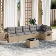 vidaXL 7 pcs conjunto de sofás p/ jardim com almofadões vime PE bege