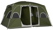 Outsunny Tenda de Campismo Familiar para 4-8 Pessoas com 2 Quartos 2 Bolsos e Janelas com Malha Impermeável 400x275x210 cm Verde | Aosom Portugal