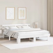 vidaXL Estrado de Cama com Cabeceira Branca 200x200 cm Madeira Sólida Pinho