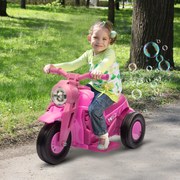 Motocicleta elétrica para crianças dos 2 aos 5 anos, 3 rodas, 6 V, 3 km/h, com função de bolhas, efeitos luminosos e sonoros, cor-de-rosa