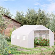 Estufa Tipo Túnel 350x300x200 cm com Porta Enrolável 6 Janelas Estufa para Cultivo de Plantas Verduras Branco