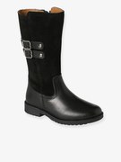 Botas à cavaleiro, em pele, com fecho, para menina preto