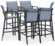 7 pcs conjunto de bar para jardim preto e cinzento